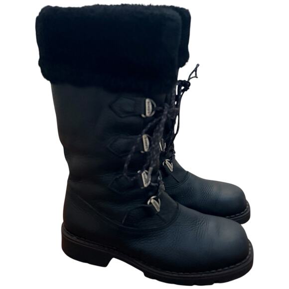 Sorel Black Leather Lined Winter Snow Boots Lace Up Warm Size 7.5 - Picture 1 of 9